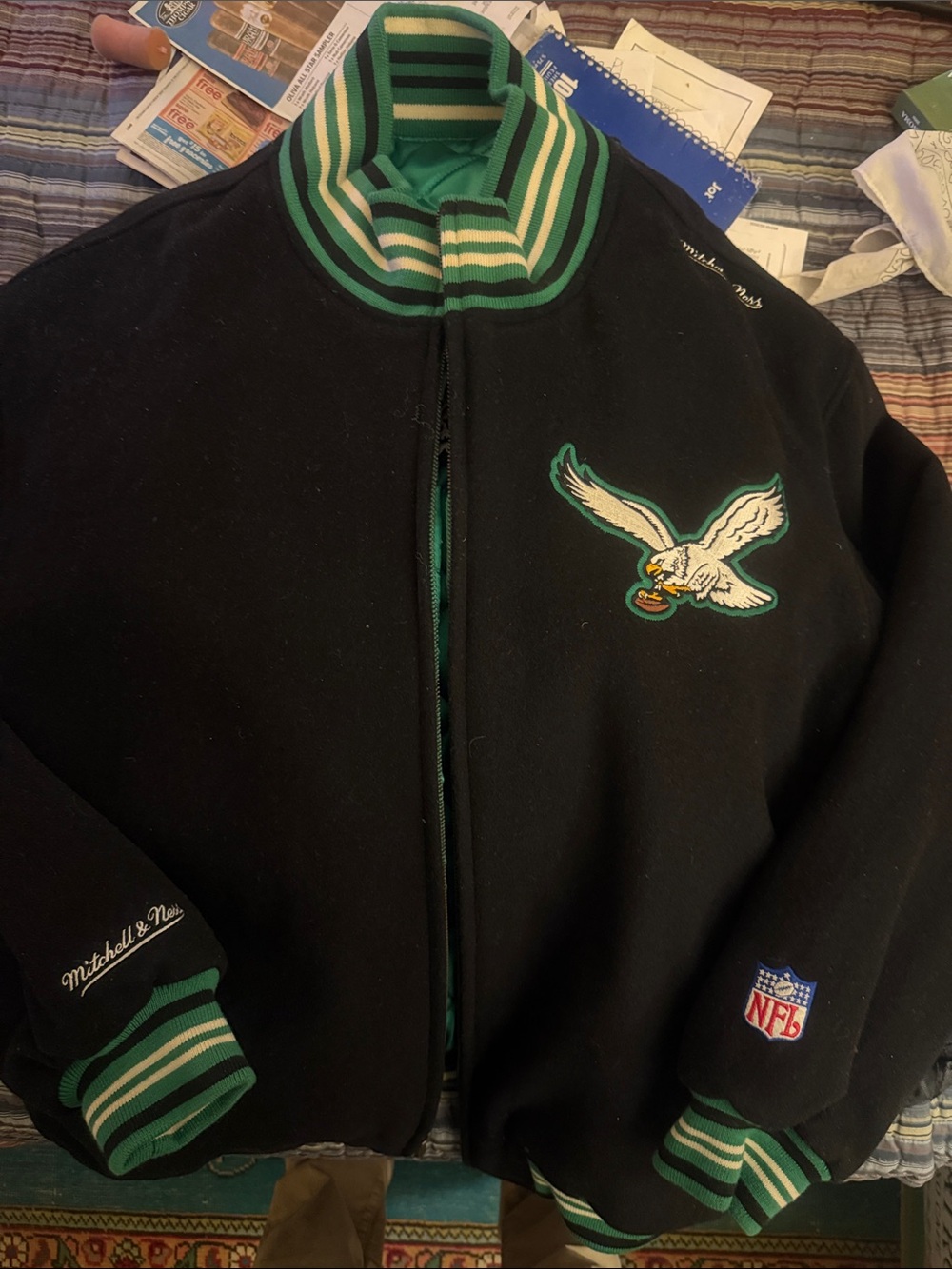 Mitchell & Ness Black Jacket with Green and White Trim